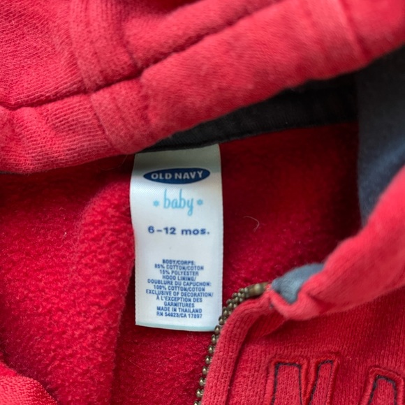 Boys Red 6-12 months Old Navy Zip-Up Hoodie - Picture 3 of 3